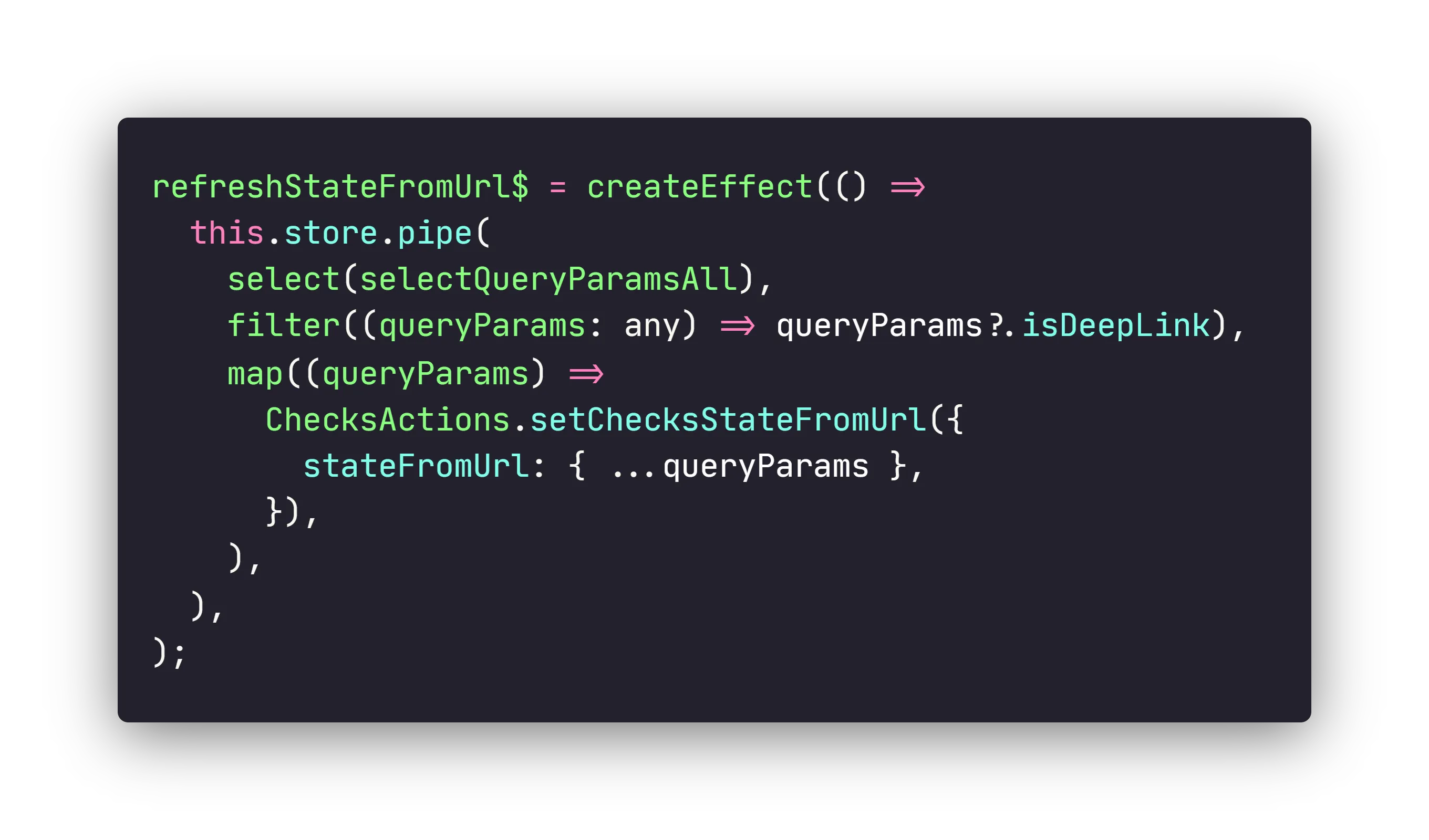Example of a NgRx Effect triggered by the NgRx selector stream instead of more common stream of **actions$**