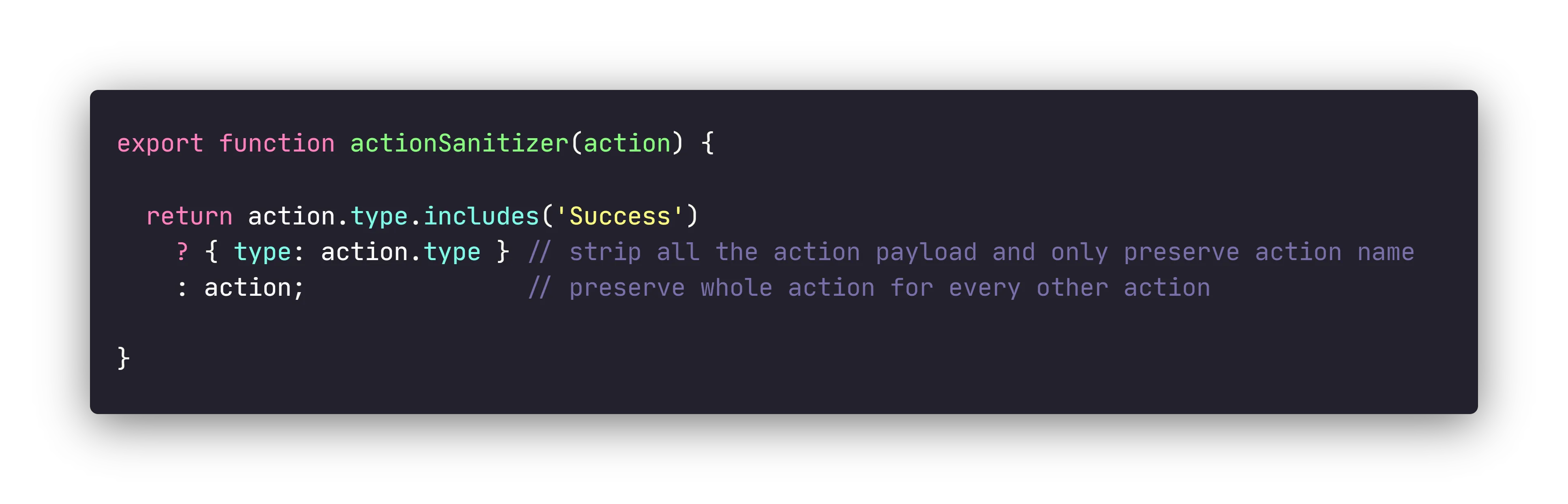 Example of a NgRx actions sanitizer which will strip any payload from “*Success” actions to improve Redux DevTools performance