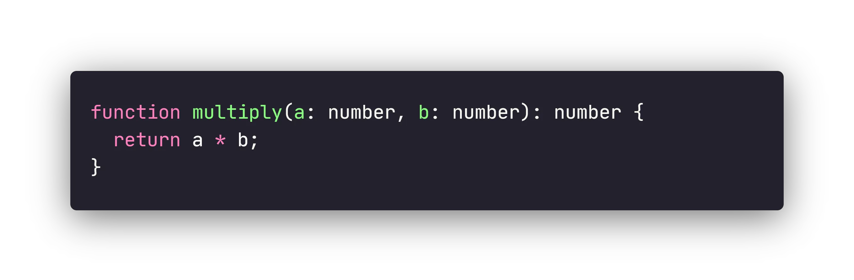 Example of a very simple pure function  multiply, receive two arguments and return single result, will always return the same result for the same arguments