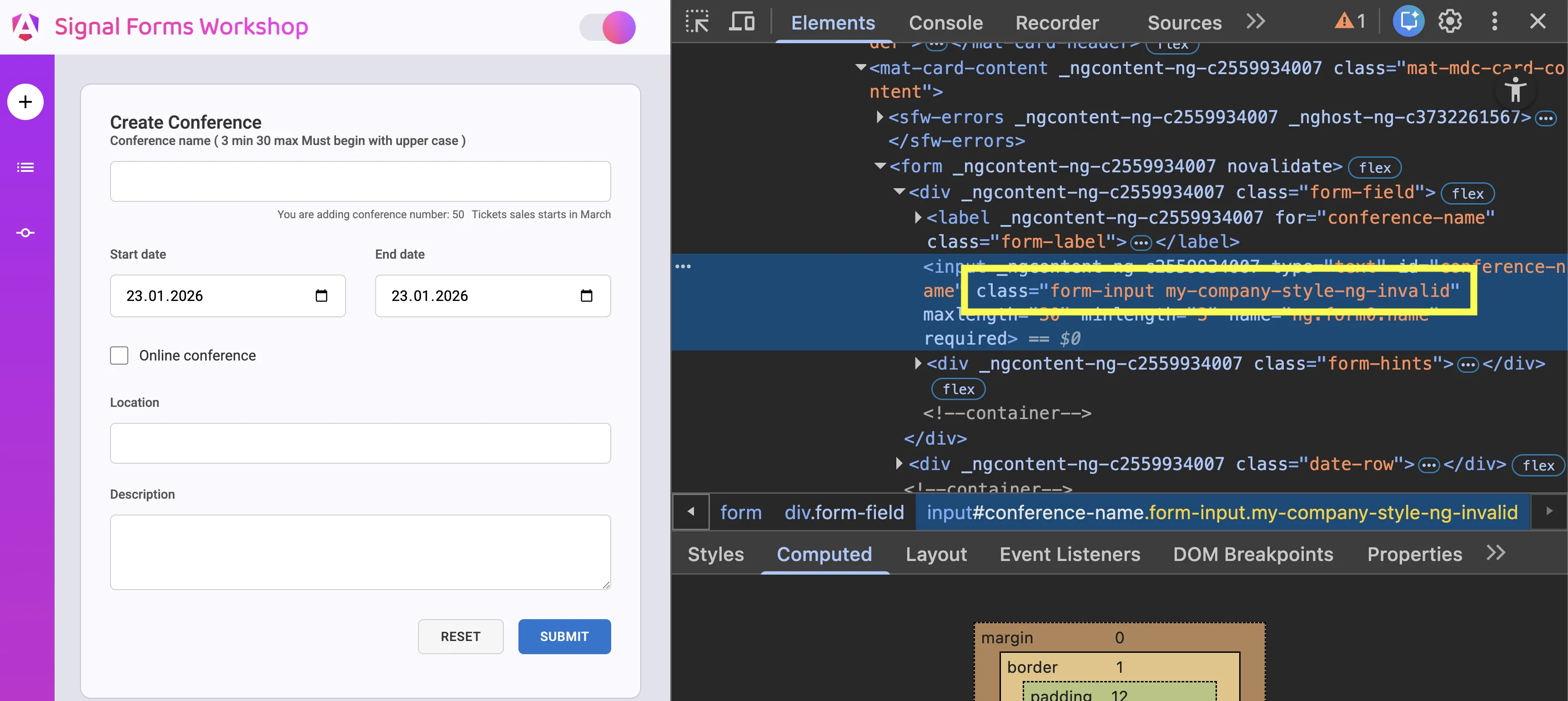 Signal Form with custom CSS classes