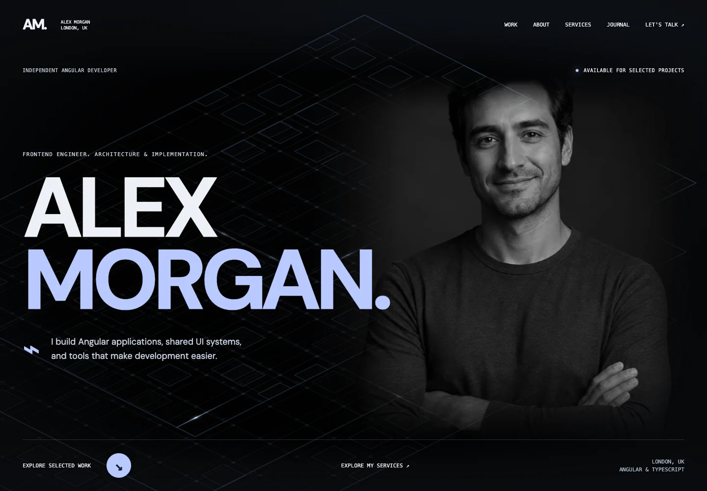 The new ng-portfolio template with the Signals hero and Alex Morgan demo profile