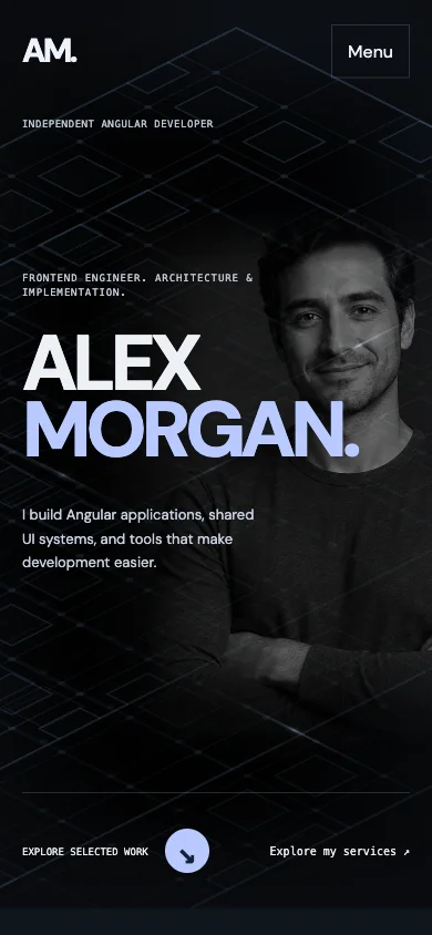 The portfolio adapts to a mobile screen